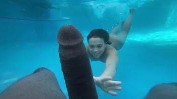 First-timer teenager camgirl gets crushed by Massive dark-hued manmeat underwater